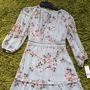 Long sleeve ditsy floral chiffon dress
